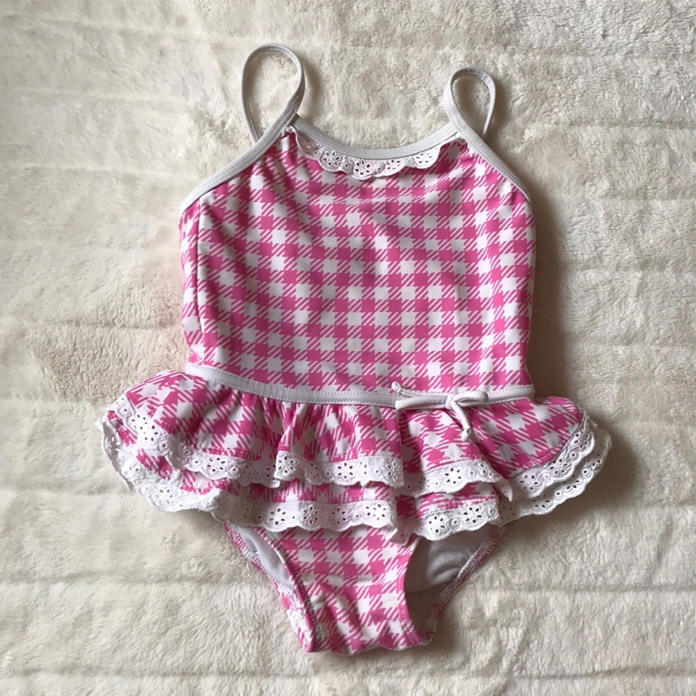 Toddler girl gingham bathing suit EUC